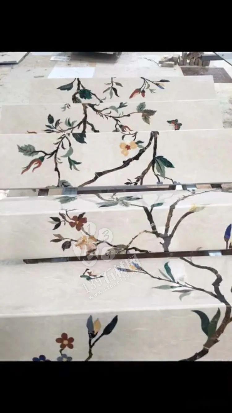 美呆了！大理石樓梯追紋（水刀拼花）效果制作工藝全流程介紹